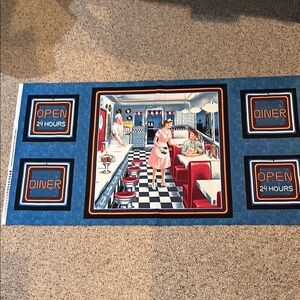 Retro Diner Wall Art Fabric Panel Sewing Quilting VIP